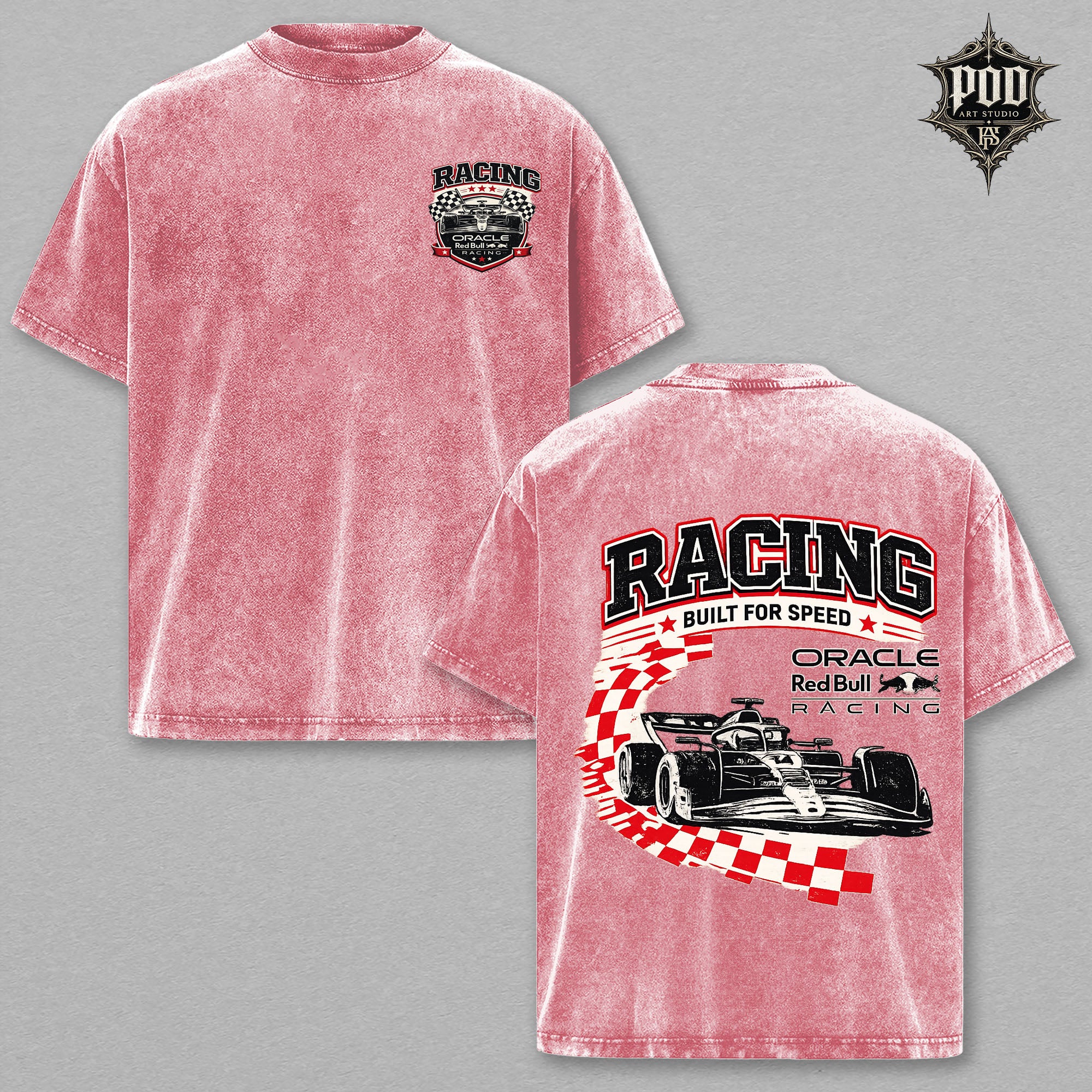 Racing Formula Vintage Wash Graphic Tee – Oversized Heavyweight Motorsport Racing Car Streetwear Shirt for Formula Fans
