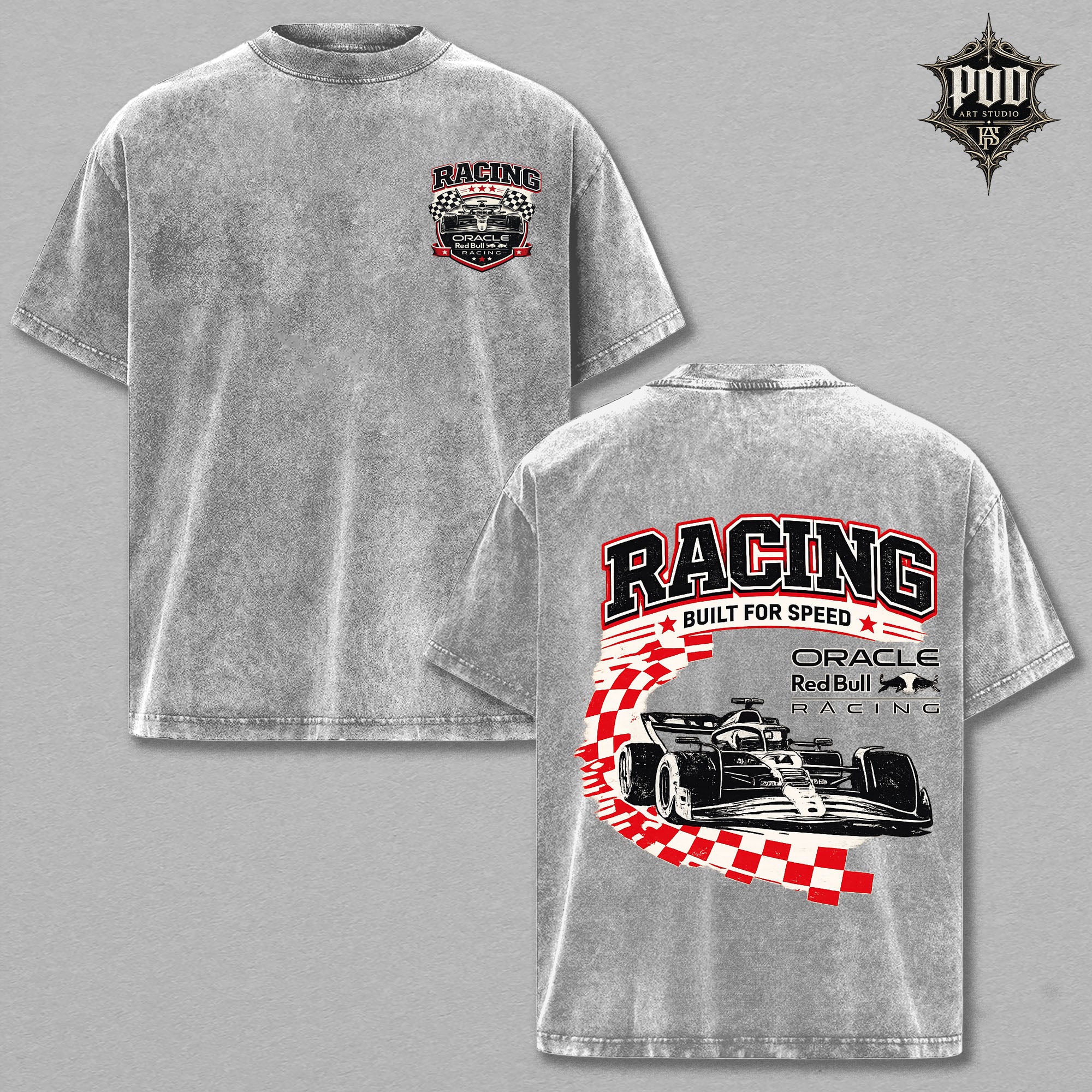 Racing Formula Vintage Wash Graphic Tee – Oversized Heavyweight Motorsport Racing Car Streetwear Shirt for Formula Fans