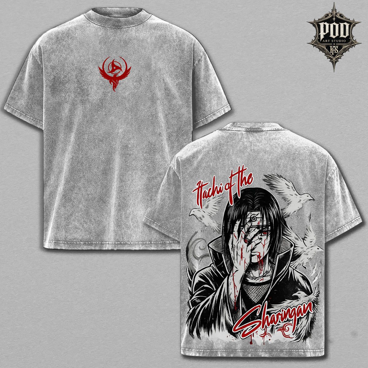 Anime Itachi Acid Wash Shirt, Graphic Anime Streetwear Tee, Vintage Washed Oversized T-Shirt, Uchiha Clan Akatsuki Shirt, Genjutsu Crow Gift