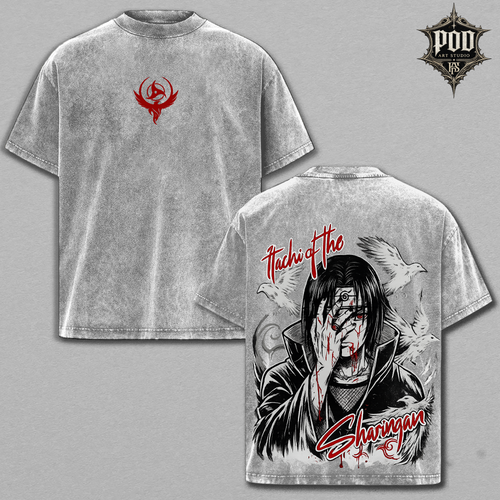 Anime Itachi Acid Wash Shirt, Graphic Anime Streetwear Tee, Vintage Washed Oversized T-Shirt, Uchiha Clan Akatsuki Shirt, Genjutsu Crow Gift