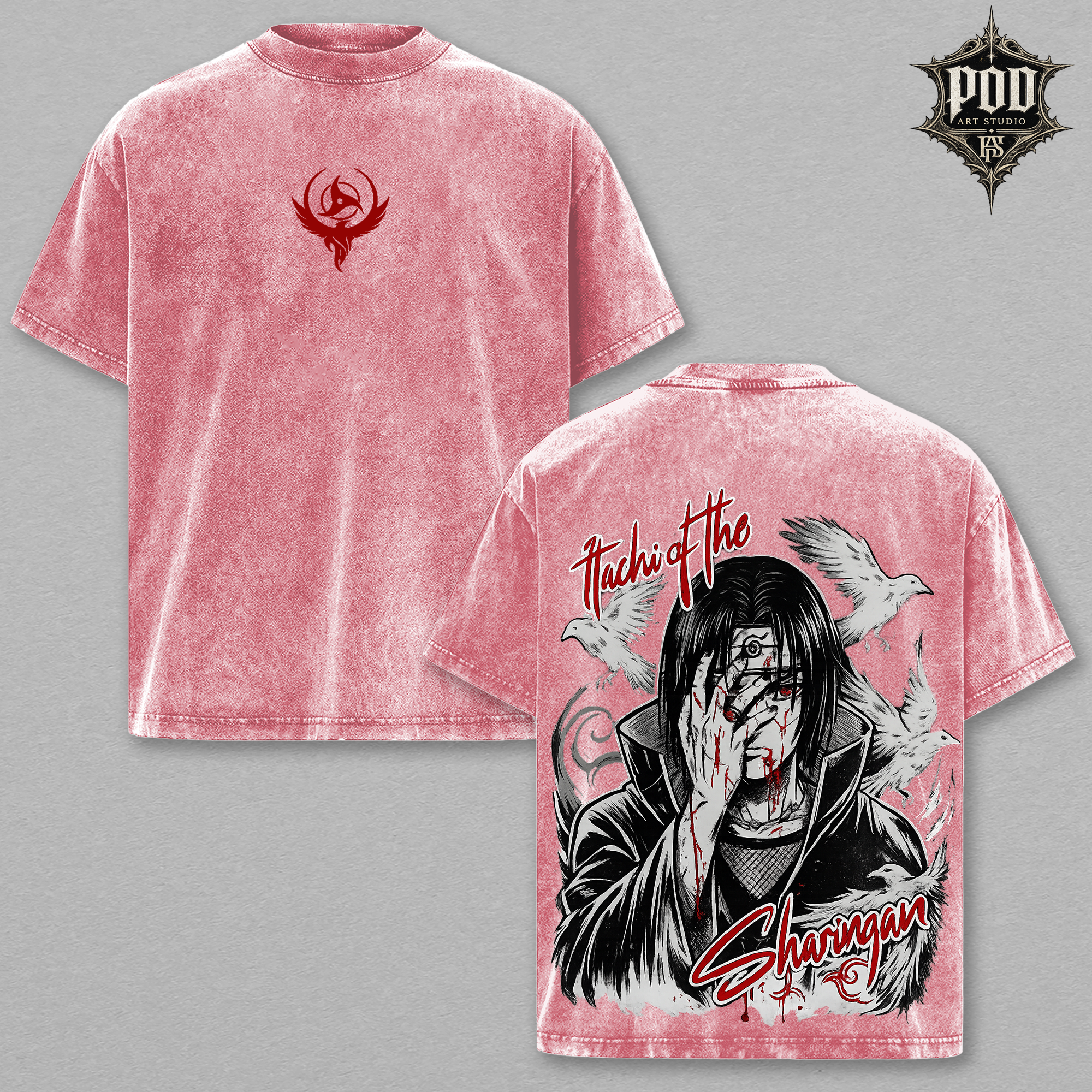 Anime Itachi Acid Wash Shirt, Graphic Anime Streetwear Tee, Vintage Washed Oversized T-Shirt, Uchiha Clan Akatsuki Shirt, Genjutsu Crow Gift