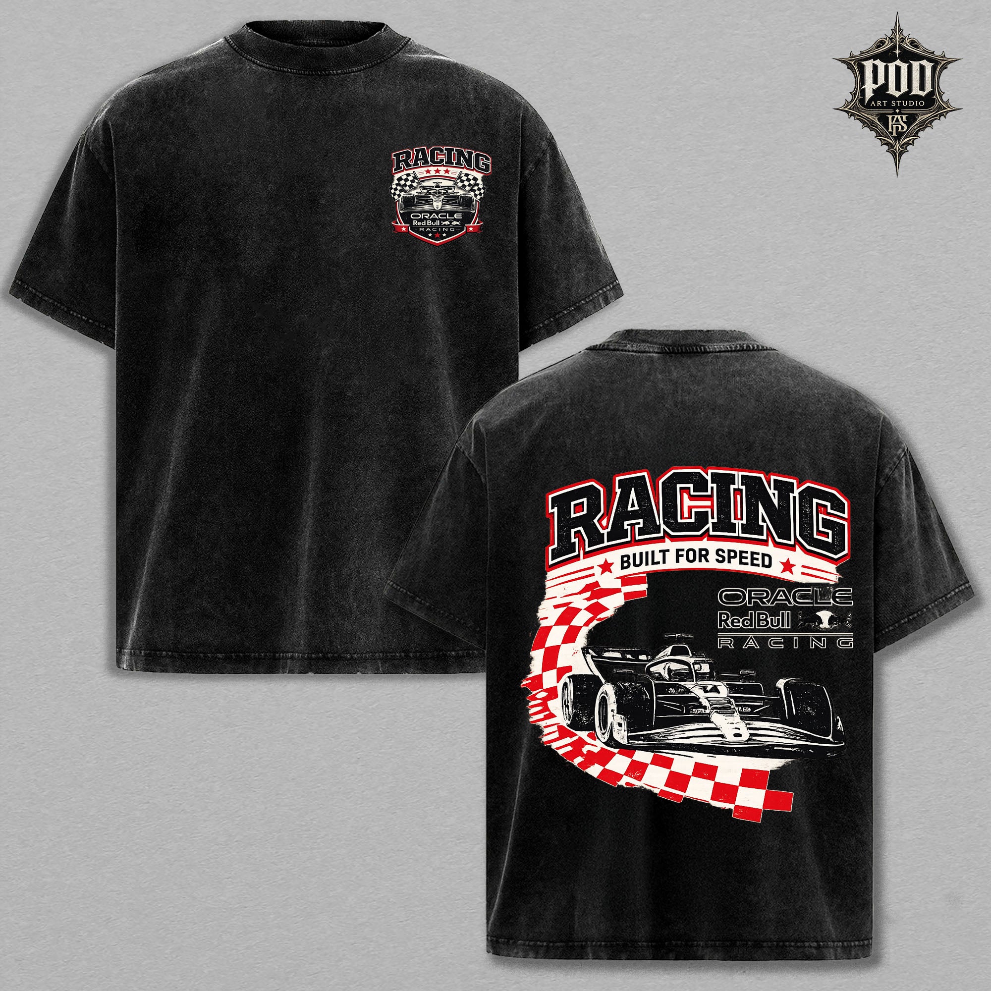 Racing Formula Vintage Wash Graphic Tee – Oversized Heavyweight Motorsport Racing Car Streetwear Shirt for Formula Fans