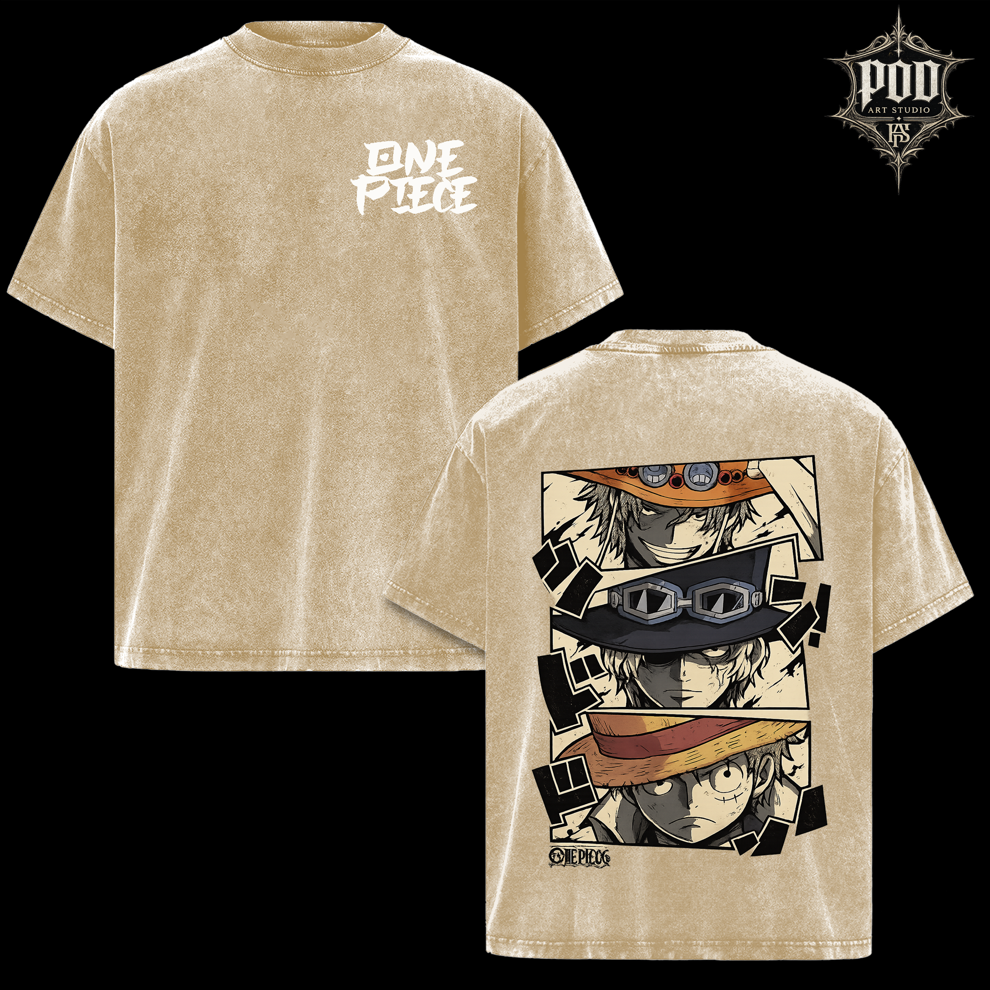 One Piece Vintage Wash Anime T-Shirt, Ace Sabo Luffy Graphic Tee, Pirate Anime Oversized Shirt, Manga Fan Gift, Streetwear Tee