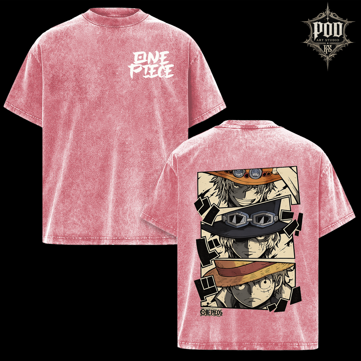 One Piece Vintage Wash Anime T-Shirt, Ace Sabo Luffy Graphic Tee, Pirate Anime Oversized Shirt, Manga Fan Gift, Streetwear Tee