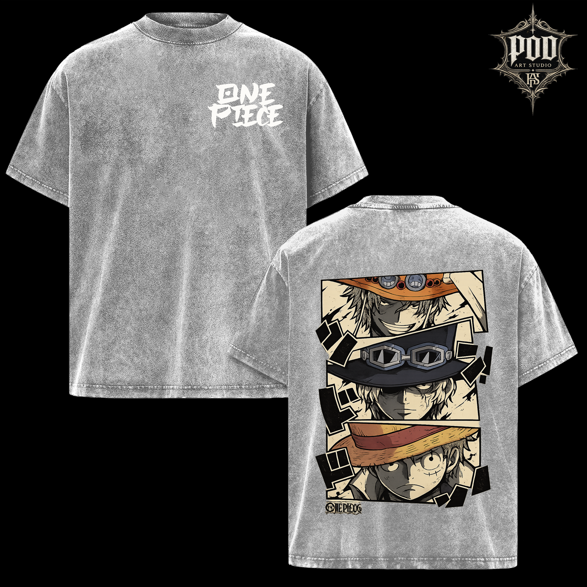 One Piece Vintage Wash Anime T-Shirt, Ace Sabo Luffy Graphic Tee, Pirate Anime Oversized Shirt, Manga Fan Gift, Streetwear Tee