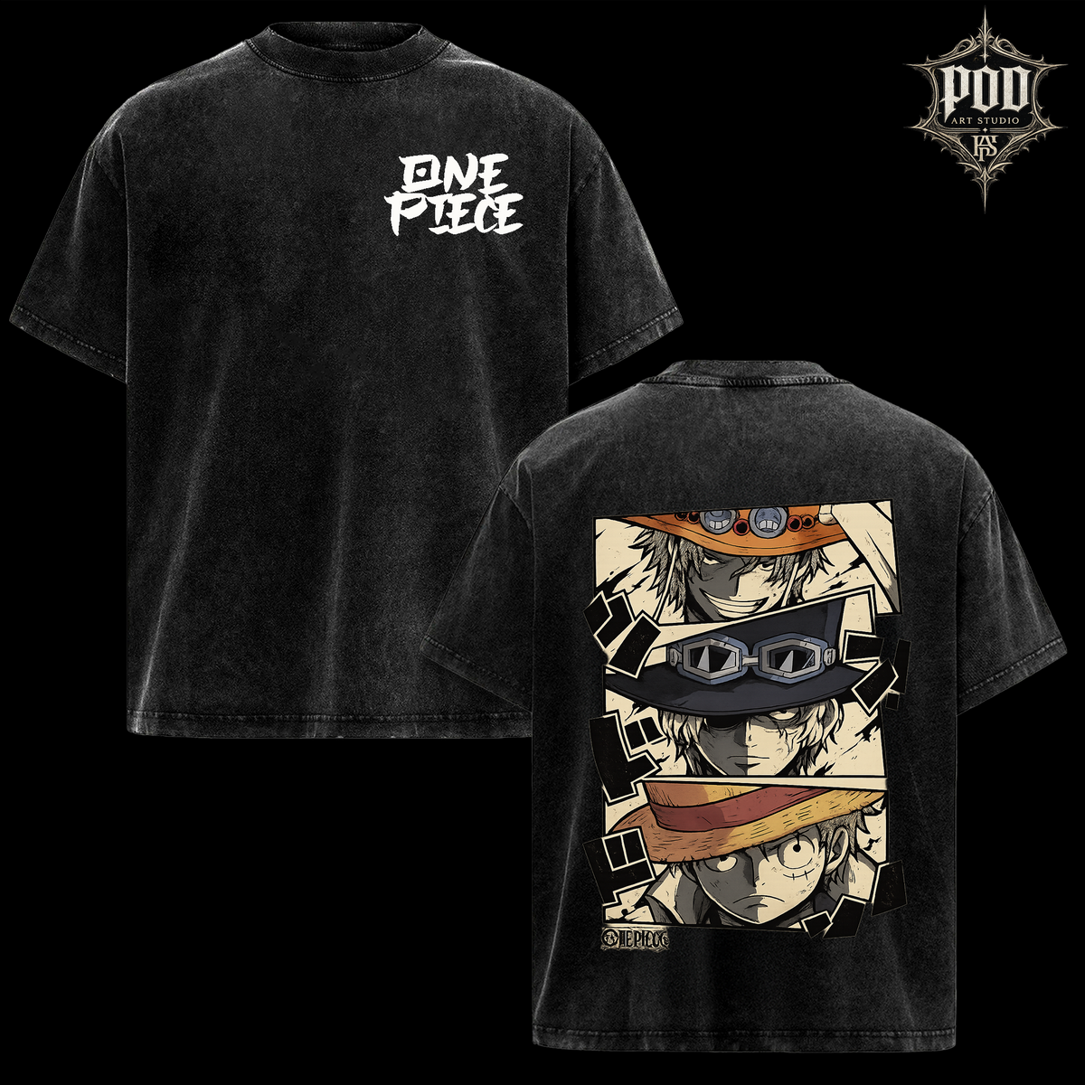 One Piece Vintage Wash Anime T-Shirt, Ace Sabo Luffy Graphic Tee, Pirate Anime Oversized Shirt, Manga Fan Gift, Streetwear Tee