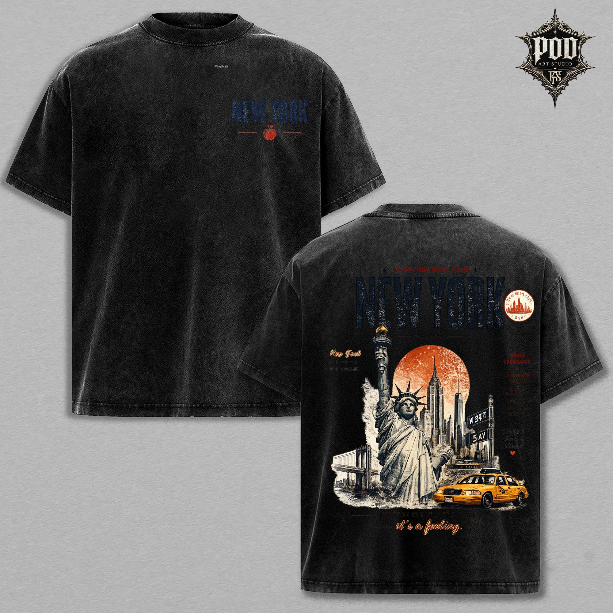 New York Vintage Washed Oversized Graphic Tee