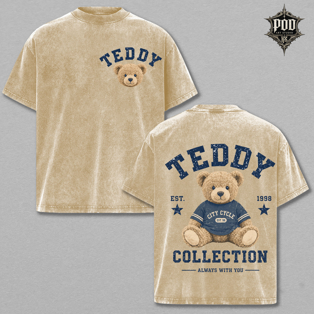 Teddy Collection Vintage Wash Graphic Tee – Cute Teddy Bear Oversized Heavyweight Streetwear T-Shirt for Women & Bear Lovers