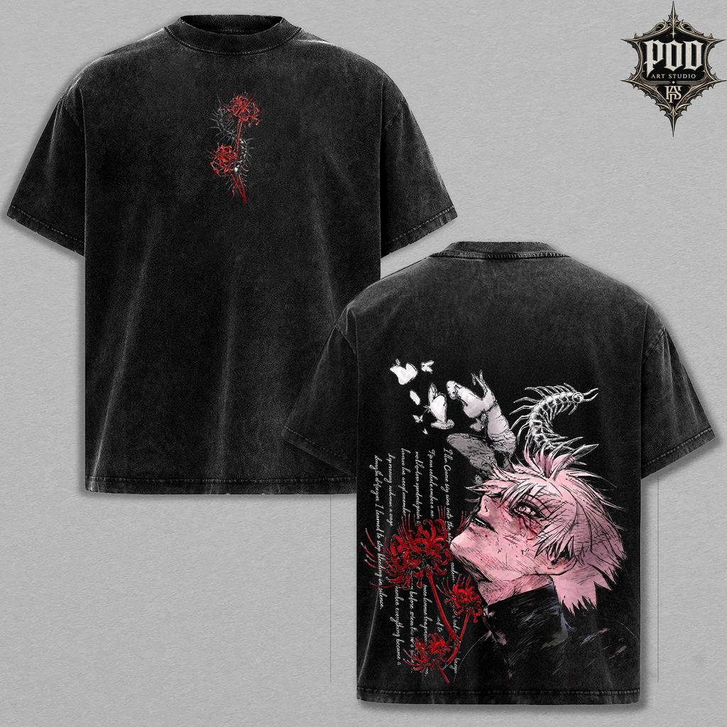 Crimson Spider Lily Vintage Washed Oversized Tee