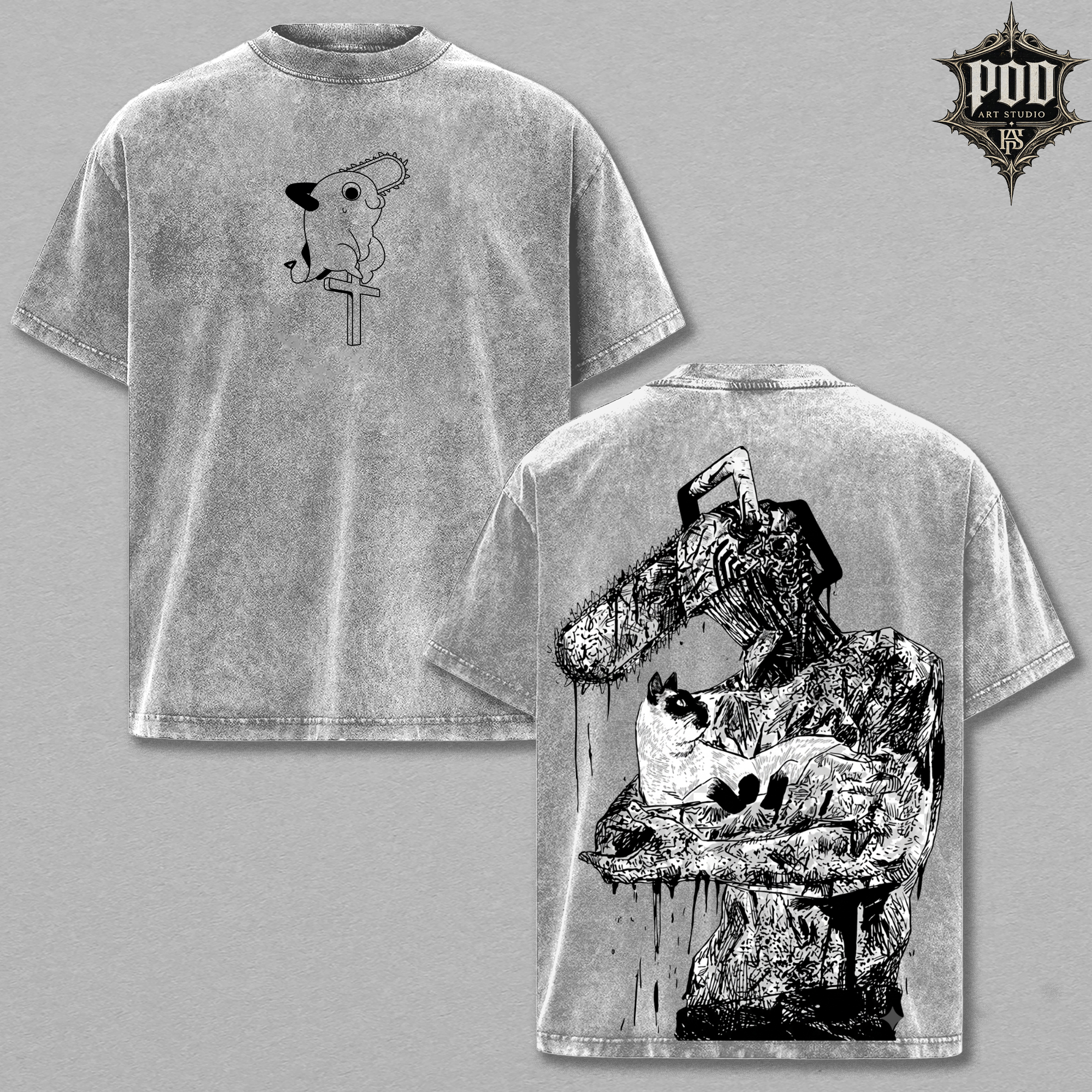Pochita Manga Sketch Chainsaw Man Vintage Oversized Tee