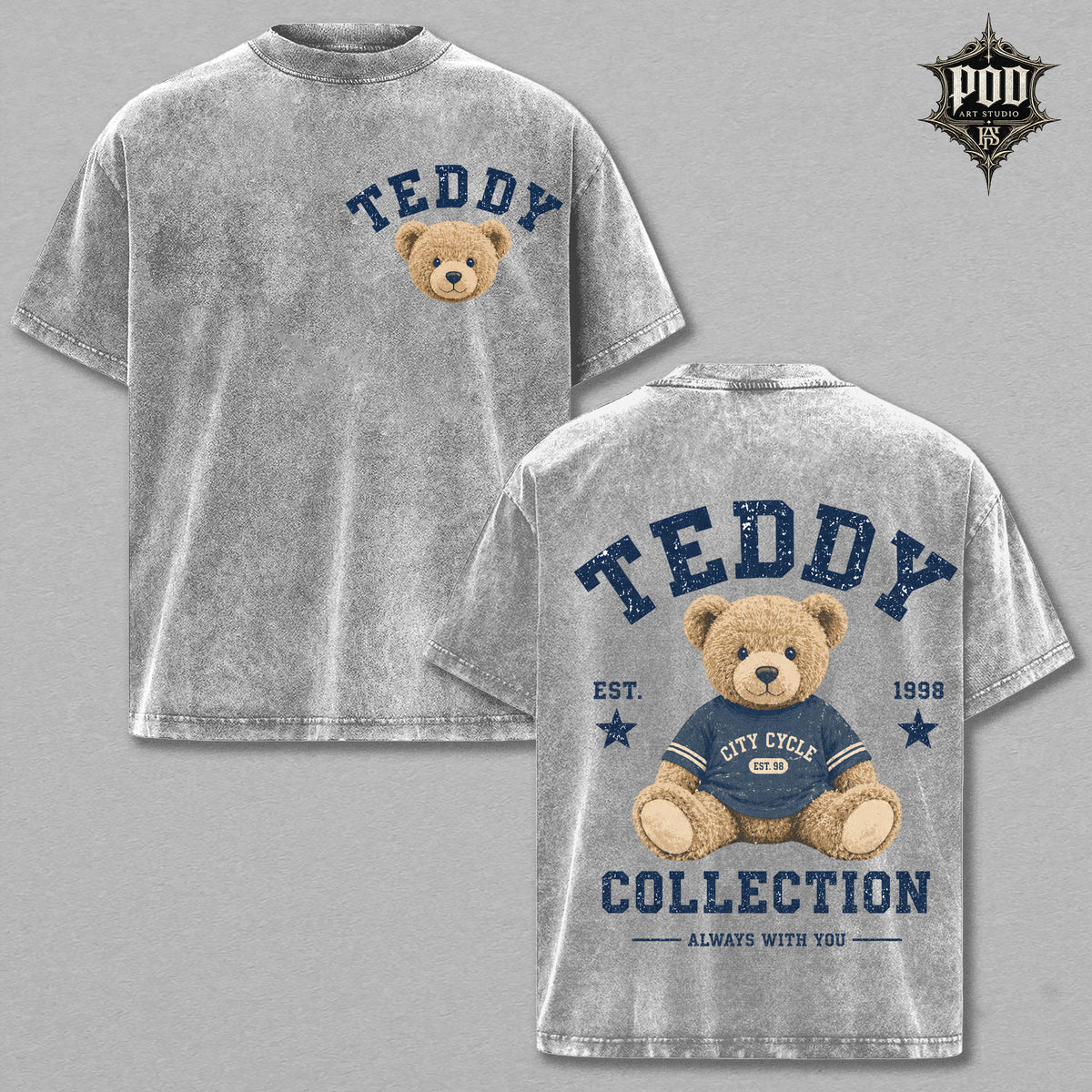 Teddy Collection Vintage Wash Graphic Tee – Cute Teddy Bear Oversized Heavyweight Streetwear T-Shirt for Women & Bear Lovers