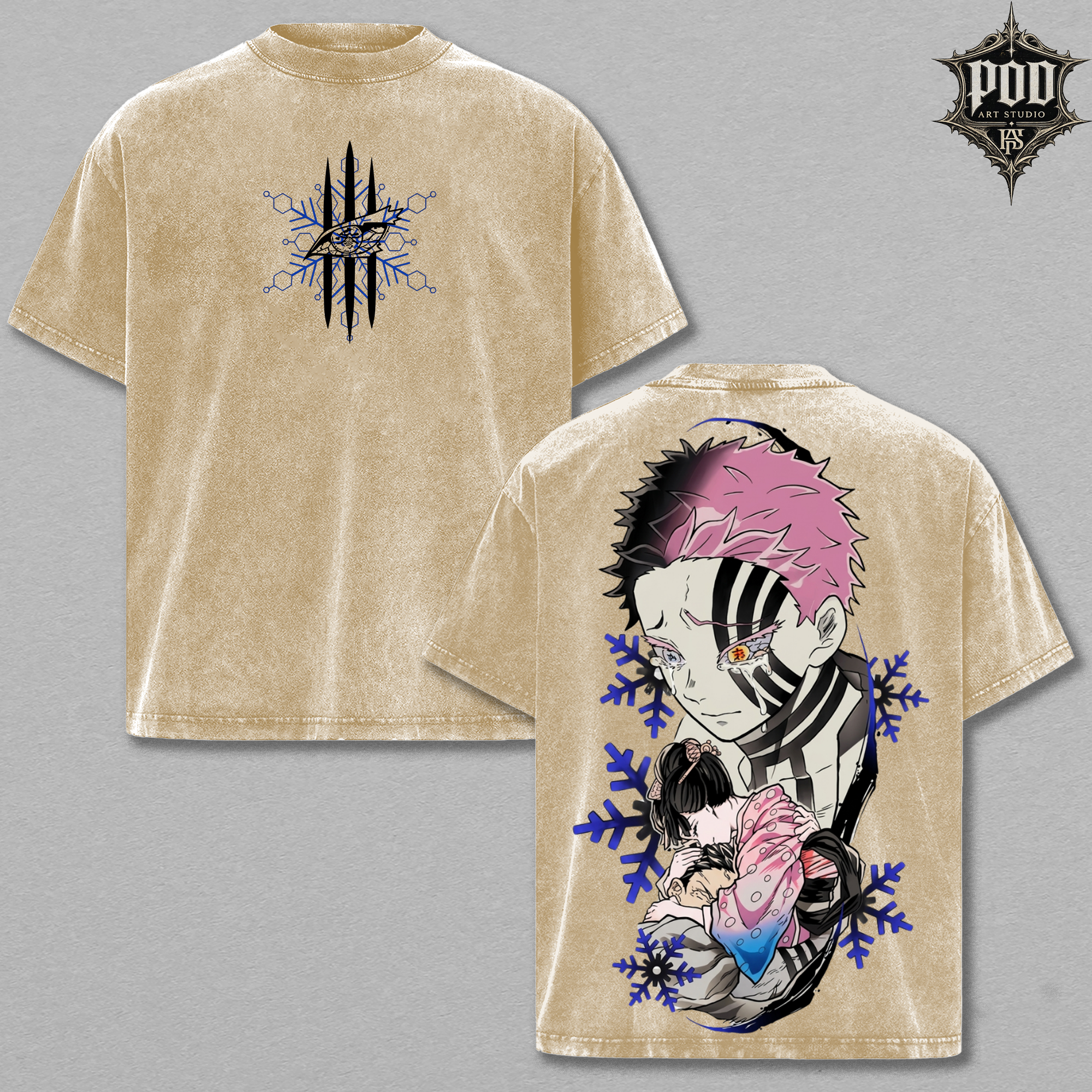 Akaza & Koyuki Demon Slayer Vintage Washed Oversized Tee