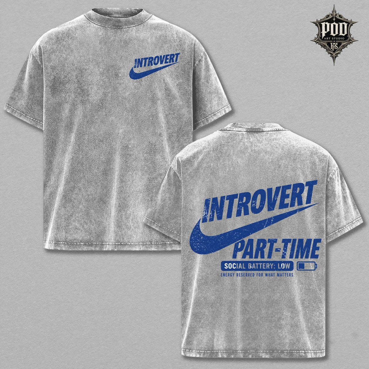 Introvert Part-Time Vintage Wash Graphic T-Shirt – Funny Oversized Streetwear Tee, Social Battery Low Heavyweight Cotton Shirt, Unisex Casual Gift