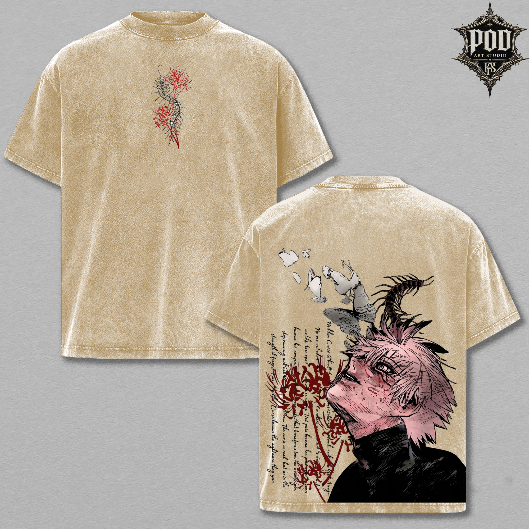 Crimson Spider Lily Vintage Washed Oversized Tee