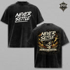 Never Settle Vintage Wash Oversized T-Shirt, Skull Graphic Tee, Stay Hungry Stay Humble Shirt, Streetwear Washed Cotton Tee, Unisex Gift (Bản sao)