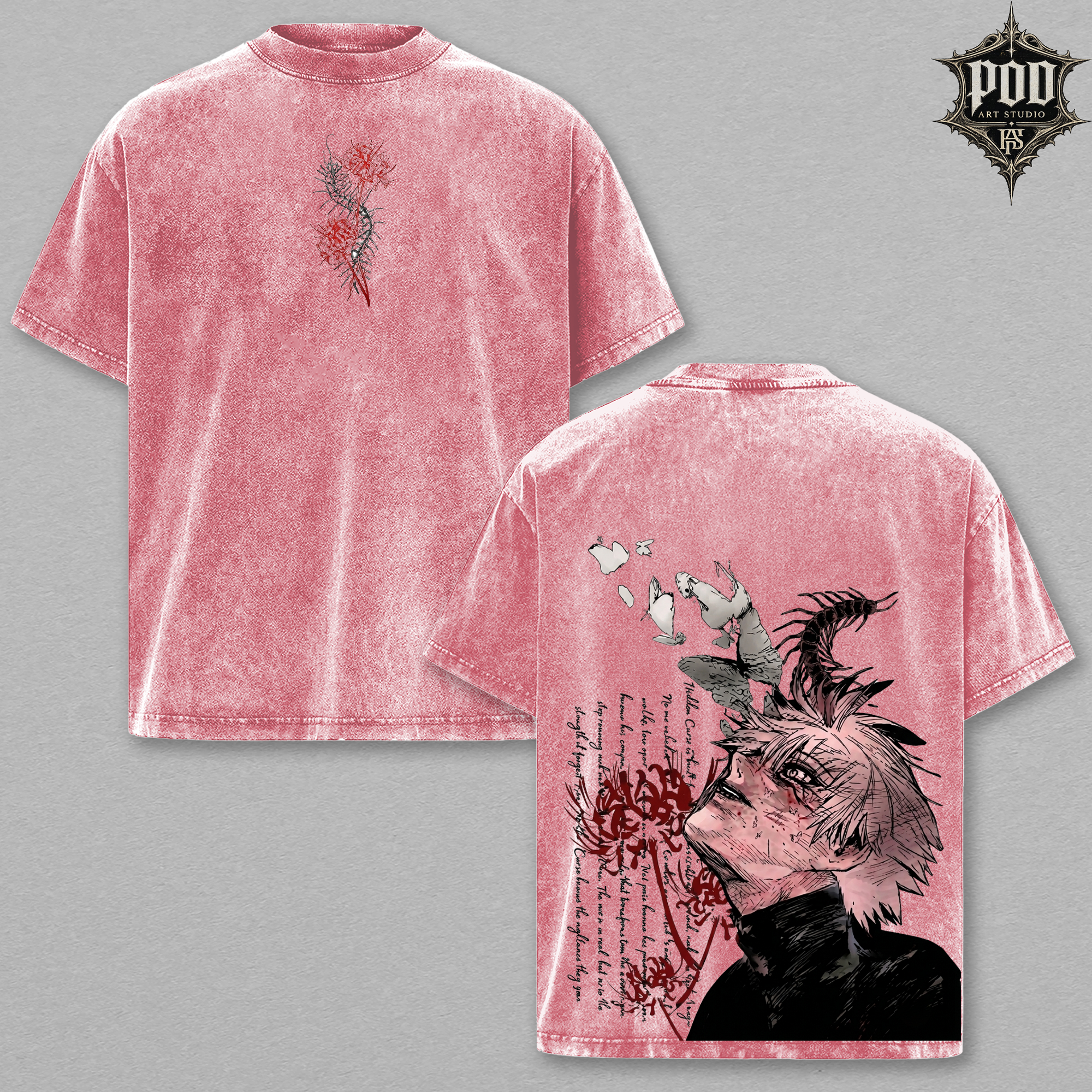 Crimson Spider Lily Vintage Washed Oversized Tee