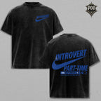 Introvert Part-Time Vintage Wash Graphic T-Shirt – Funny Oversized Streetwear Tee, Social Battery Low Heavyweight Cotton Shirt, Unisex Casual Gift