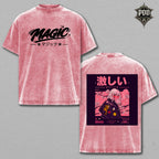 Magic Vintage Wash Anime Graphic Tee – Japanese Streetwear Oversized T-Shirt, Heavyweight Washed Cotton Manga Shirt, Harajuku Aesthetic Unisex Tee
