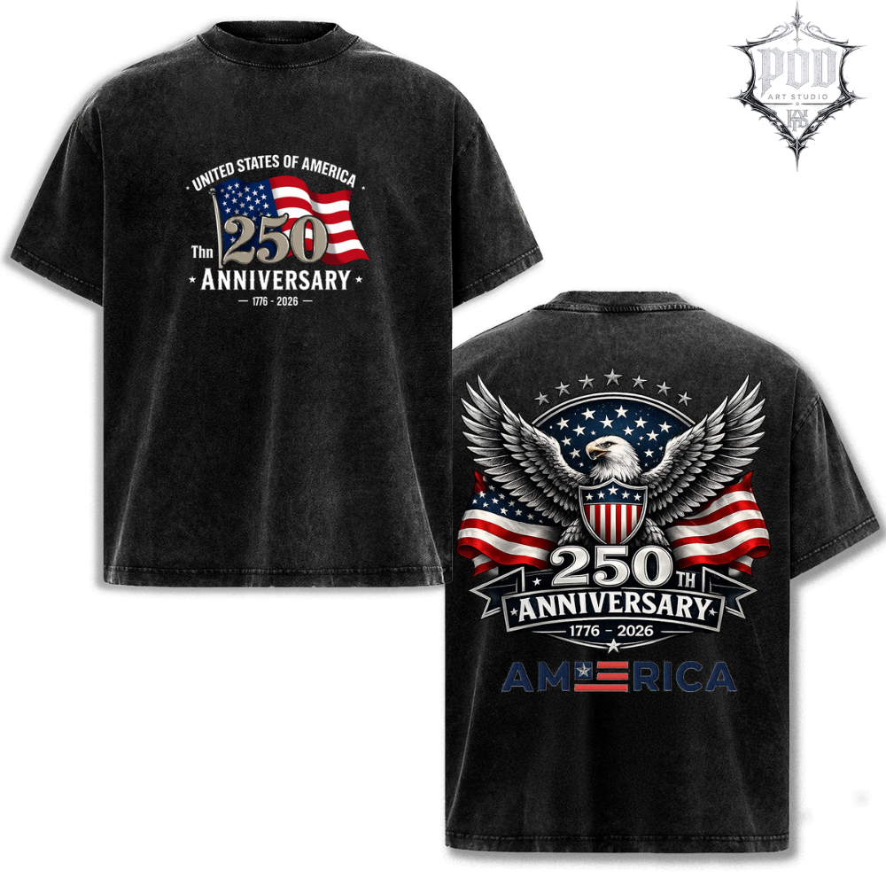 America 250 Vintage Washed Oversized Tee 🇺🇸 Patriotic USA Streetwear Shirt • Retro Eagle Graphic T-Shirt • Vintage Americana Fashion