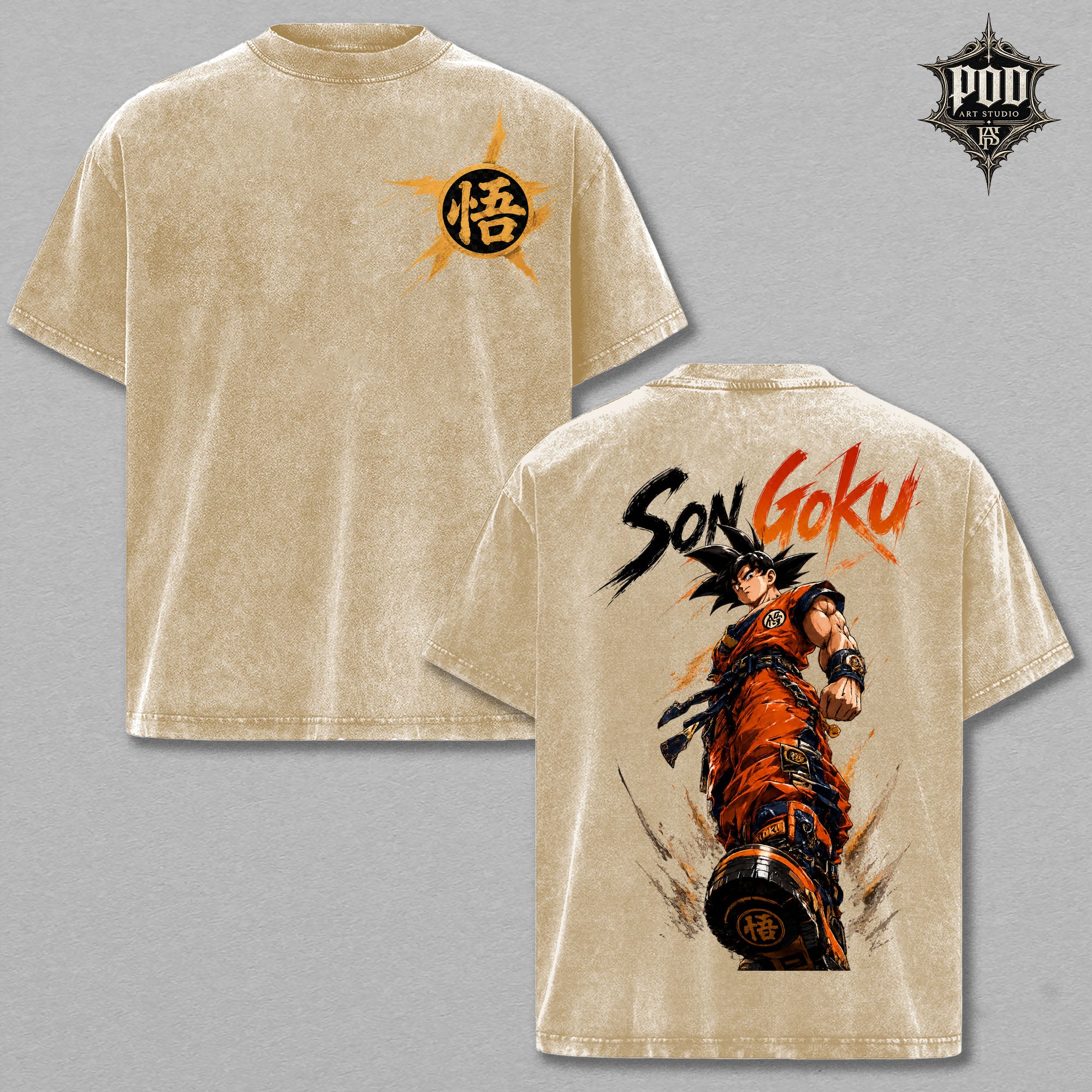 Anime Son Goku Vintage Wash Graphic Tee – Heavyweight Oversized Streetwear T-Shirt