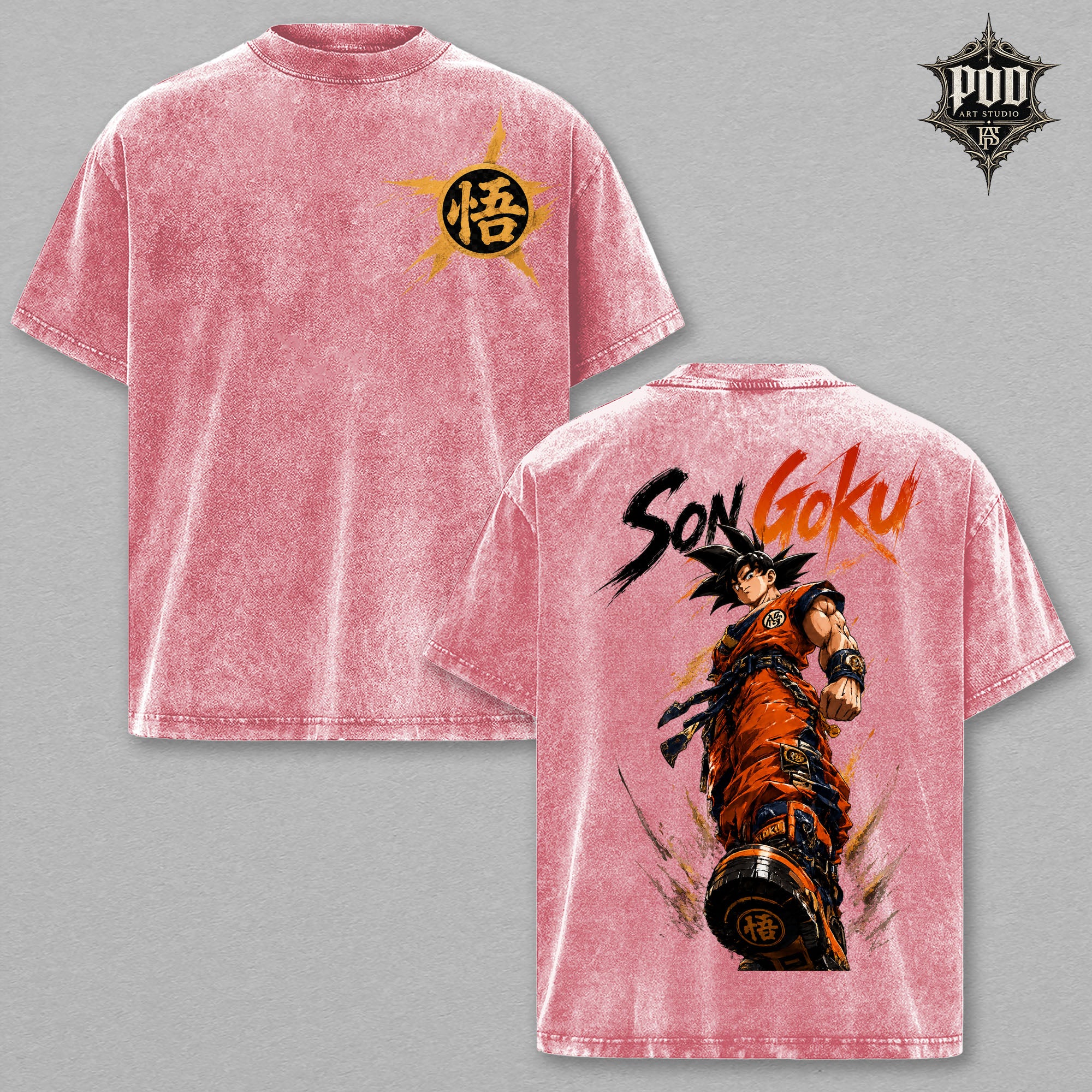 Anime Son Goku Vintage Wash Graphic Tee – Heavyweight Oversized Streetwear T-Shirt