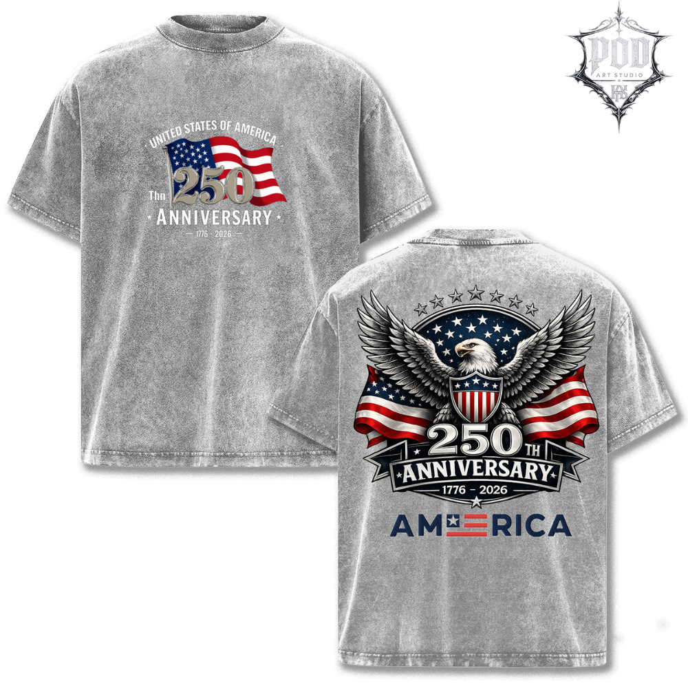 America 250 Vintage Washed Oversized Tee 🇺🇸 Patriotic USA Streetwear Shirt • Retro Eagle Graphic T-Shirt • Vintage Americana Fashion