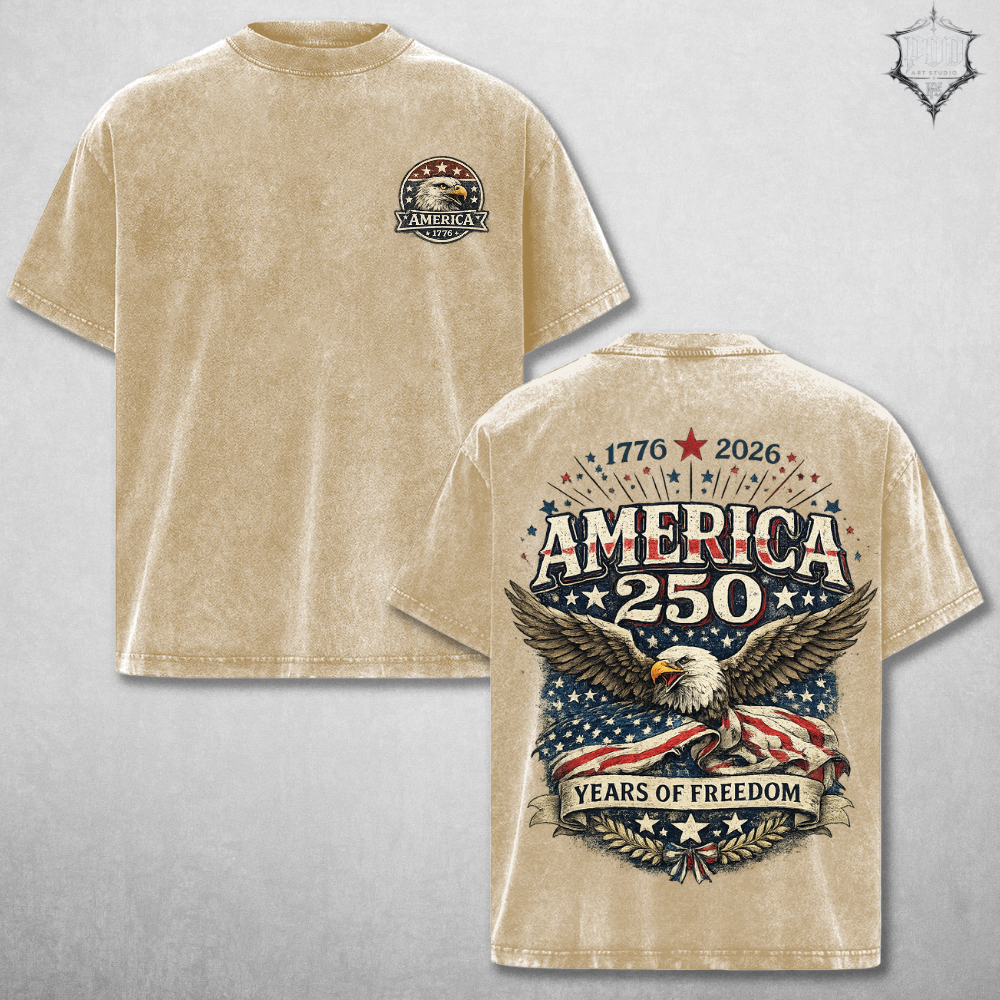 America 250 Vintage Washed Tee – Patriotic USA Streetwear Shirt, Oversized Freedom Graphic T-Shirt