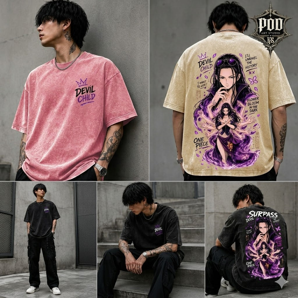 Nico Robin "Devil Child" Vintage Graphic Tee - One Piece Acid Wash T-Shirt