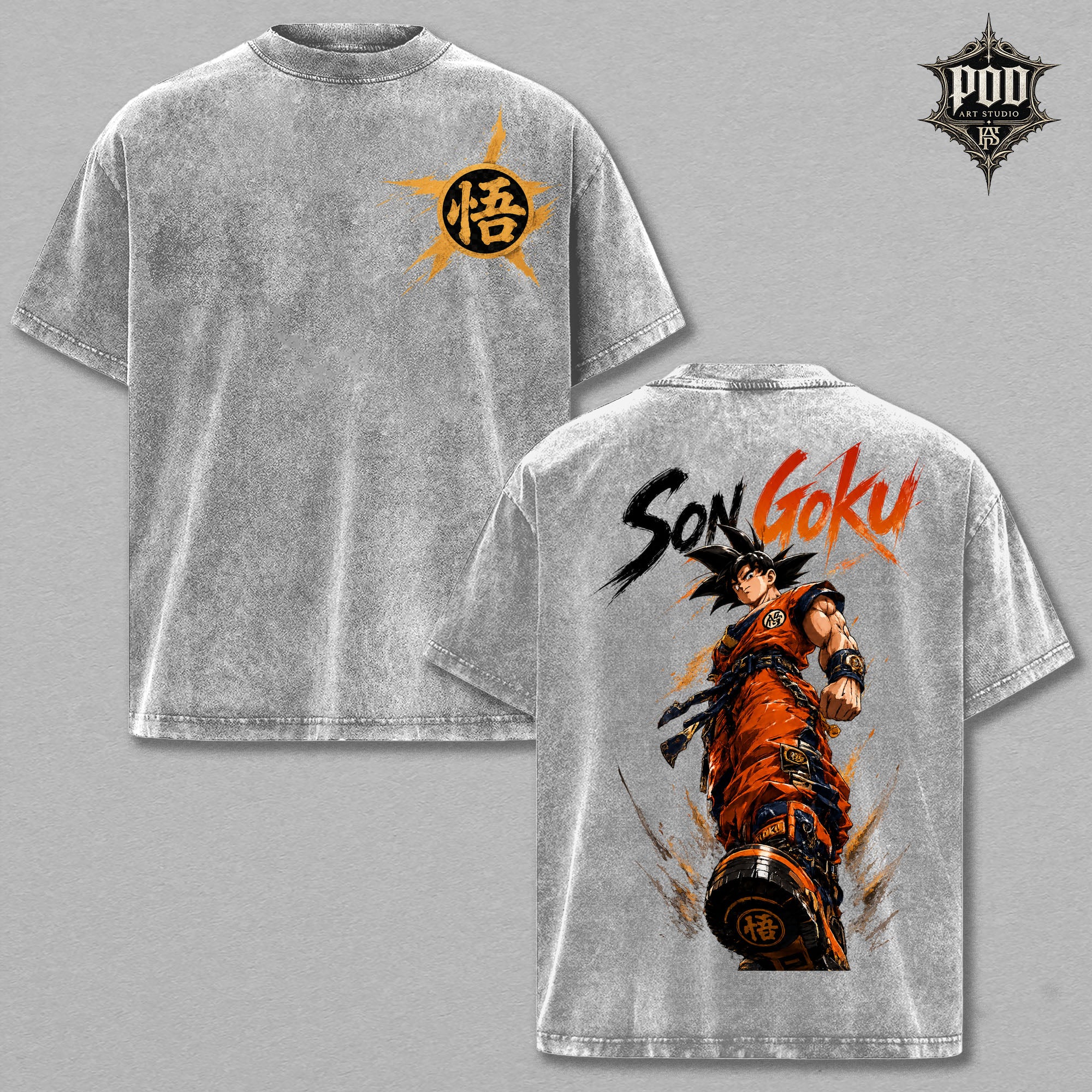 Anime Son Goku Vintage Wash Graphic Tee – Heavyweight Oversized Streetwear T-Shirt