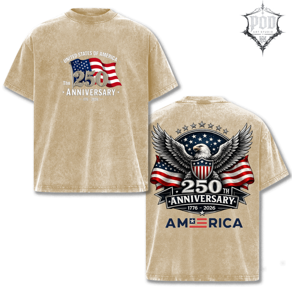 America 250 Vintage Washed Oversized Tee 🇺🇸 Patriotic USA Streetwear Shirt • Retro Eagle Graphic T-Shirt • Vintage Americana Fashion