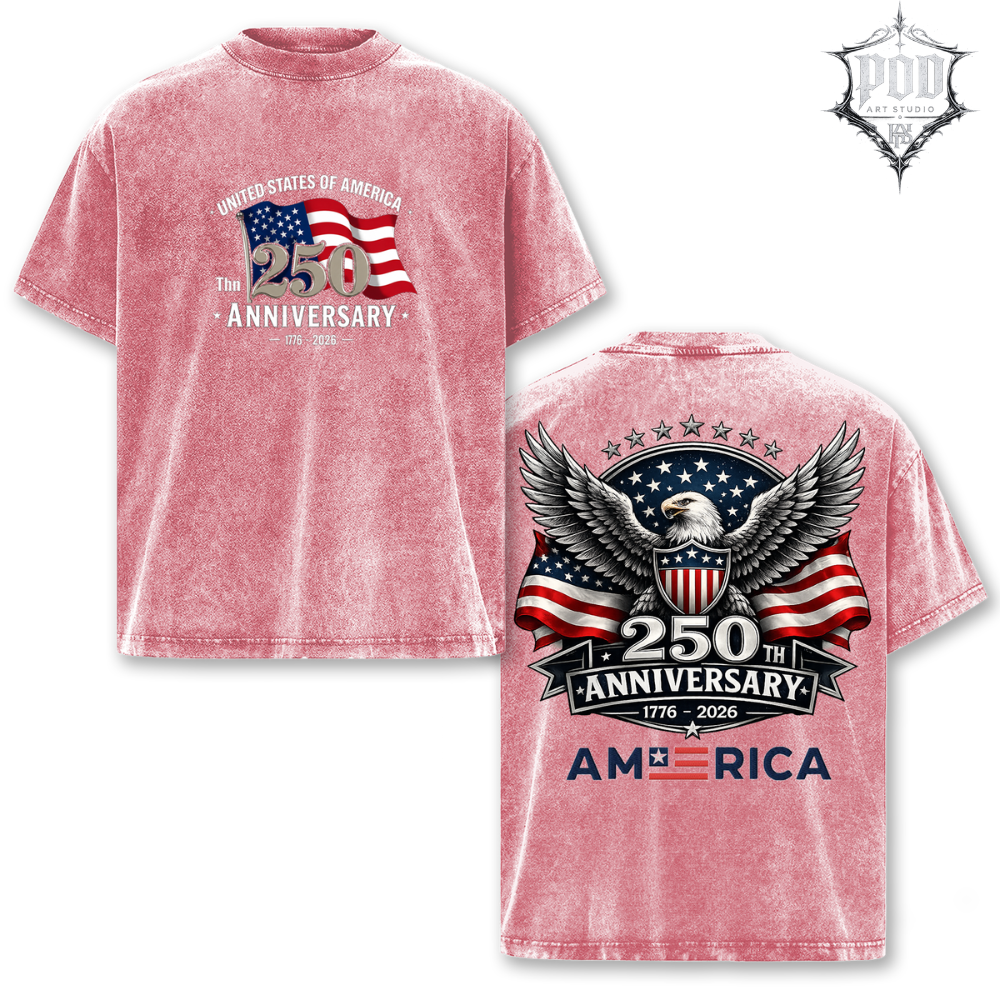 America 250 Vintage Washed Oversized Tee 🇺🇸 Patriotic USA Streetwear Shirt • Retro Eagle Graphic T-Shirt • Vintage Americana Fashion