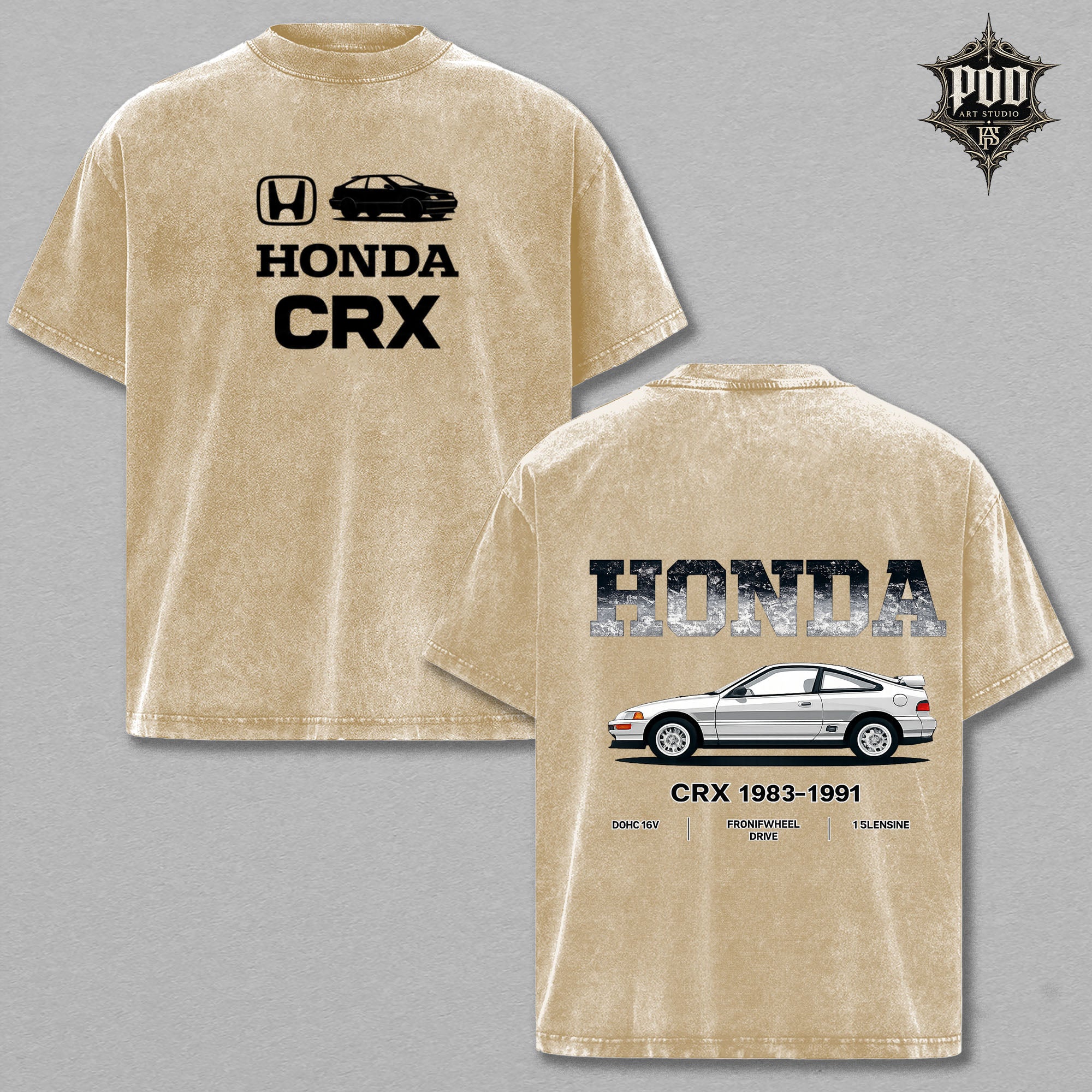 Honda CRX Vintage Wash T-Shirt – Retro CRX Graphic Oversized Tee, JDM Car Enthusiast Heavyweight Shirt, Classic Honda Streetwear Unisex Gift