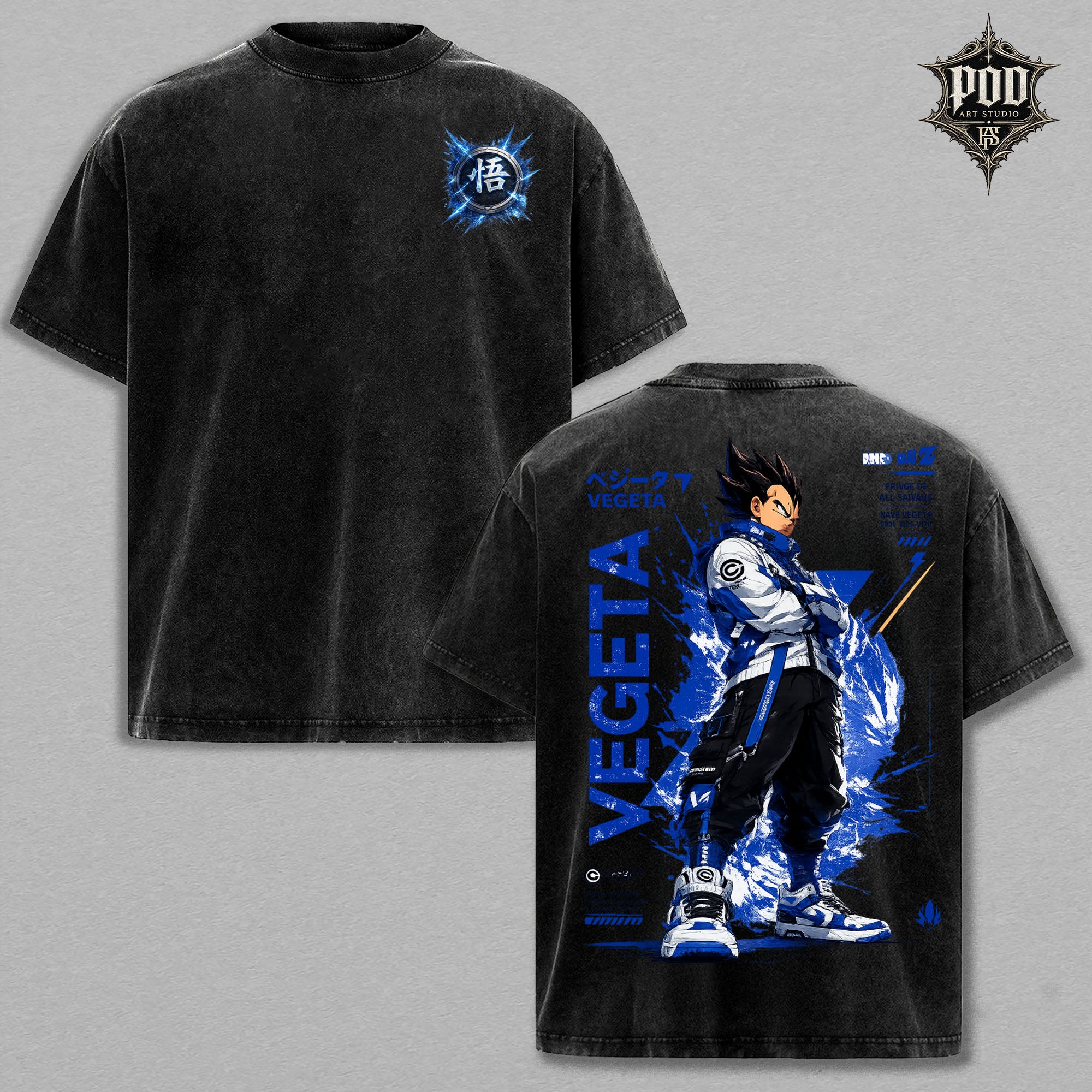 Anime Vegeta Vintage Wash Graphic Tee – Heavyweight Oversized Streetwear T-Shirt
