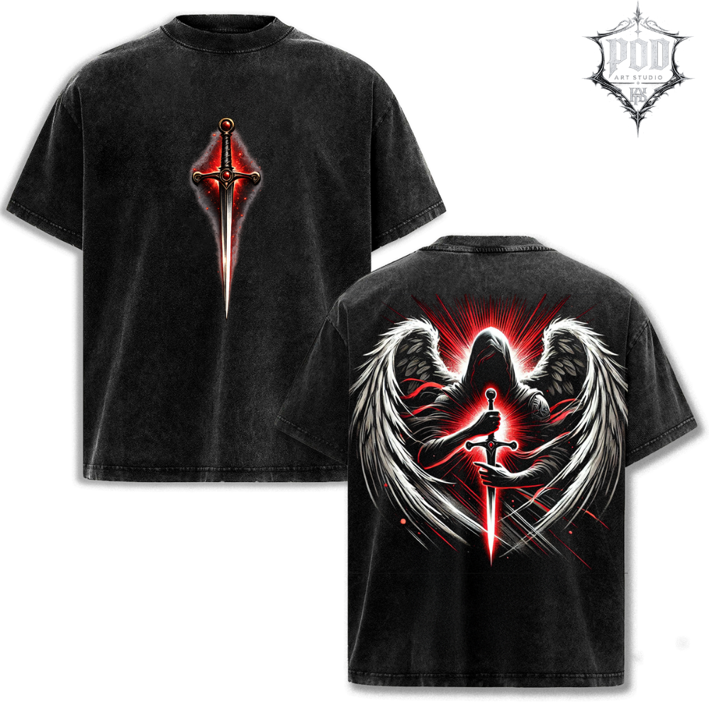 Dark Angel Vintage Washed Oversized Tee ⚔️ Gothic Streetwear Shirt • Fallen Angel Graphic T-Shirt • Dark Fantasy Oversized Tee