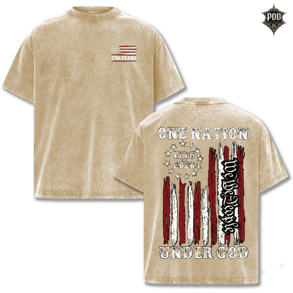 America 250 One Nation Under God Patriotic Vintage Tee