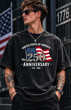 America 250 Vintage Washed Oversized Tee 🇺🇸 Patriotic USA Streetwear Shirt • Retro Eagle Graphic T-Shirt • Vintage Americana Fashion