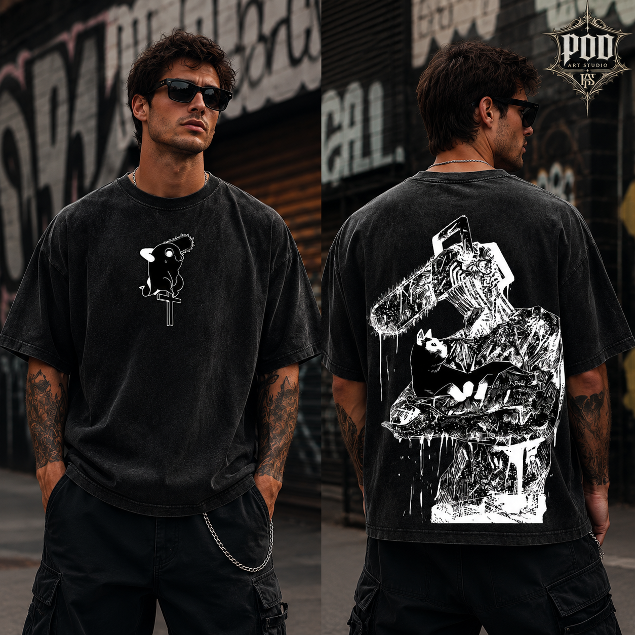 Pochita Manga Sketch Chainsaw Man Vintage Oversized Tee