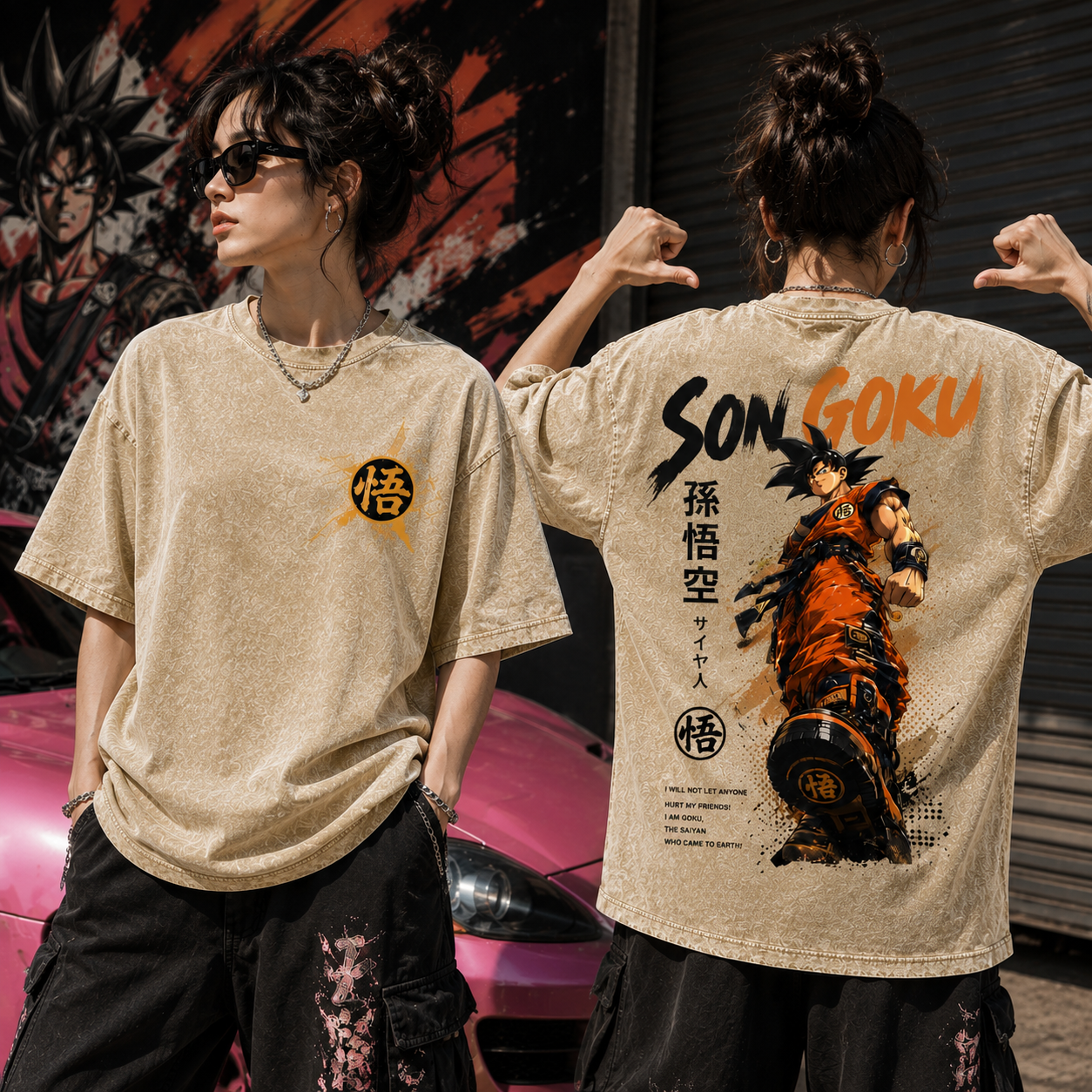 Anime Son Goku Vintage Wash Graphic Tee – Heavyweight Oversized Streetwear T-Shirt