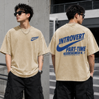 Introvert Part-Time Vintage Wash Graphic T-Shirt – Funny Oversized Streetwear Tee, Social Battery Low Heavyweight Cotton Shirt, Unisex Casual Gift
