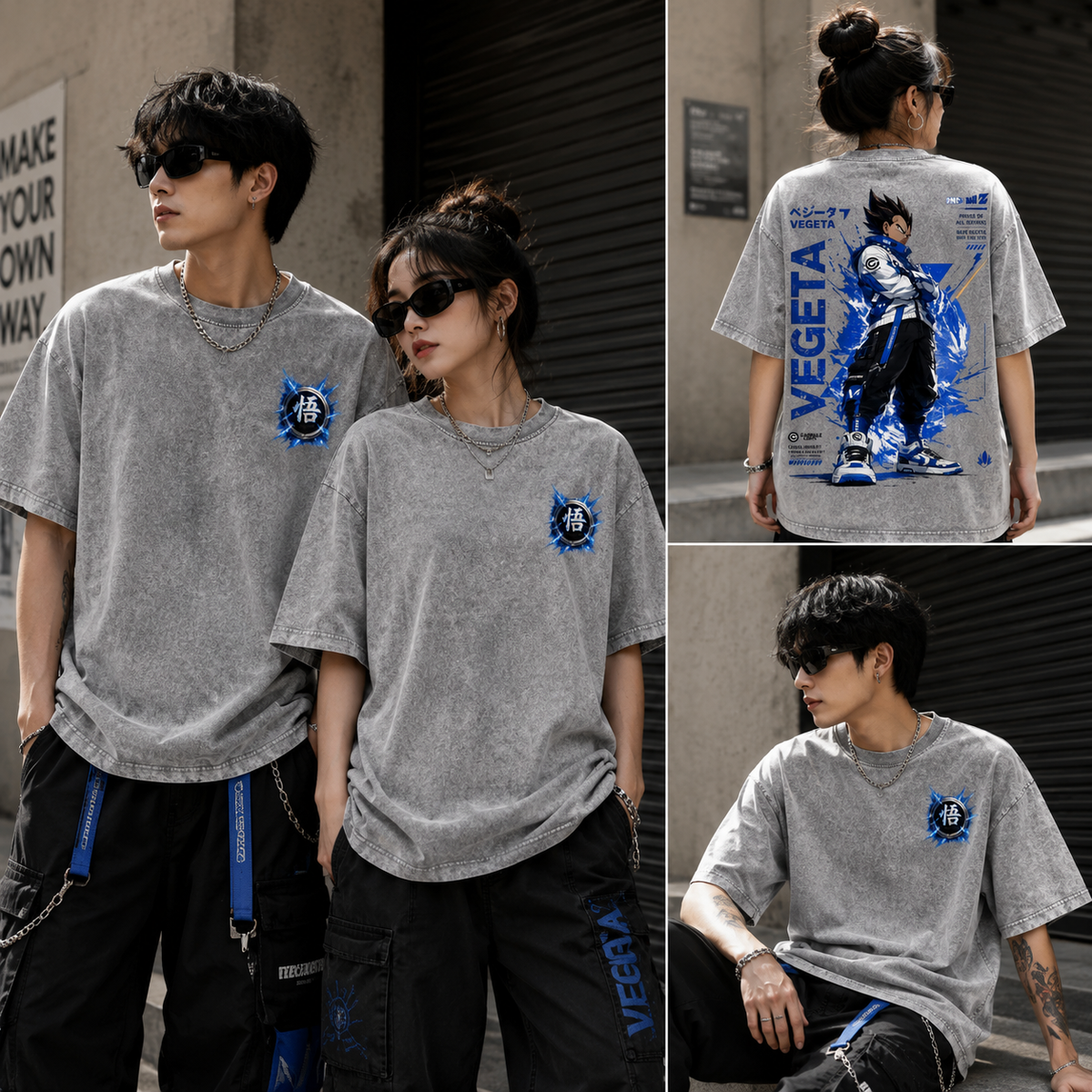 Anime Vegeta Vintage Wash Graphic Tee – Heavyweight Oversized Streetwear T-Shirt