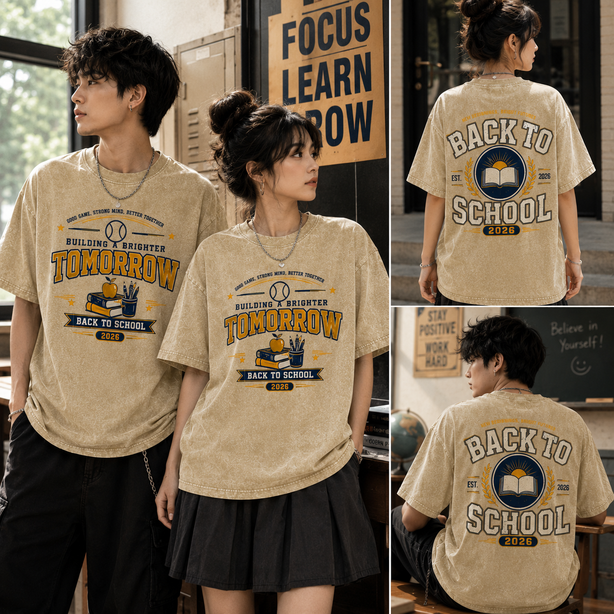 Back to School 2026 Vintage Wash Graphic Tee – Oversized Heavyweight College Style Shirt for Students & Teachers