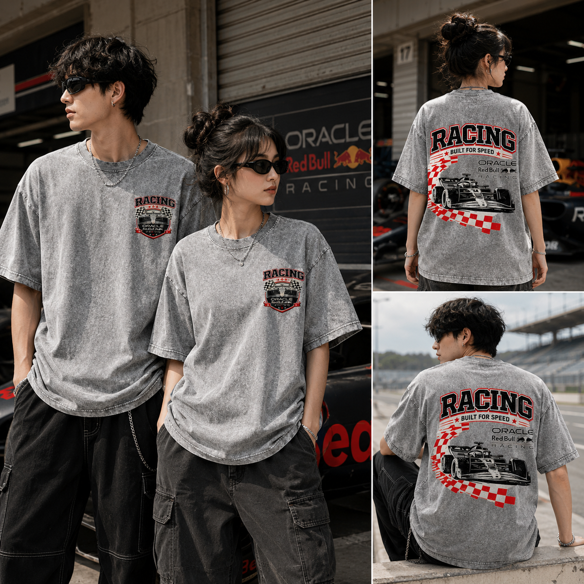 Racing Formula Vintage Wash Graphic Tee – Oversized Heavyweight Motorsport Racing Car Streetwear Shirt for Formula Fans