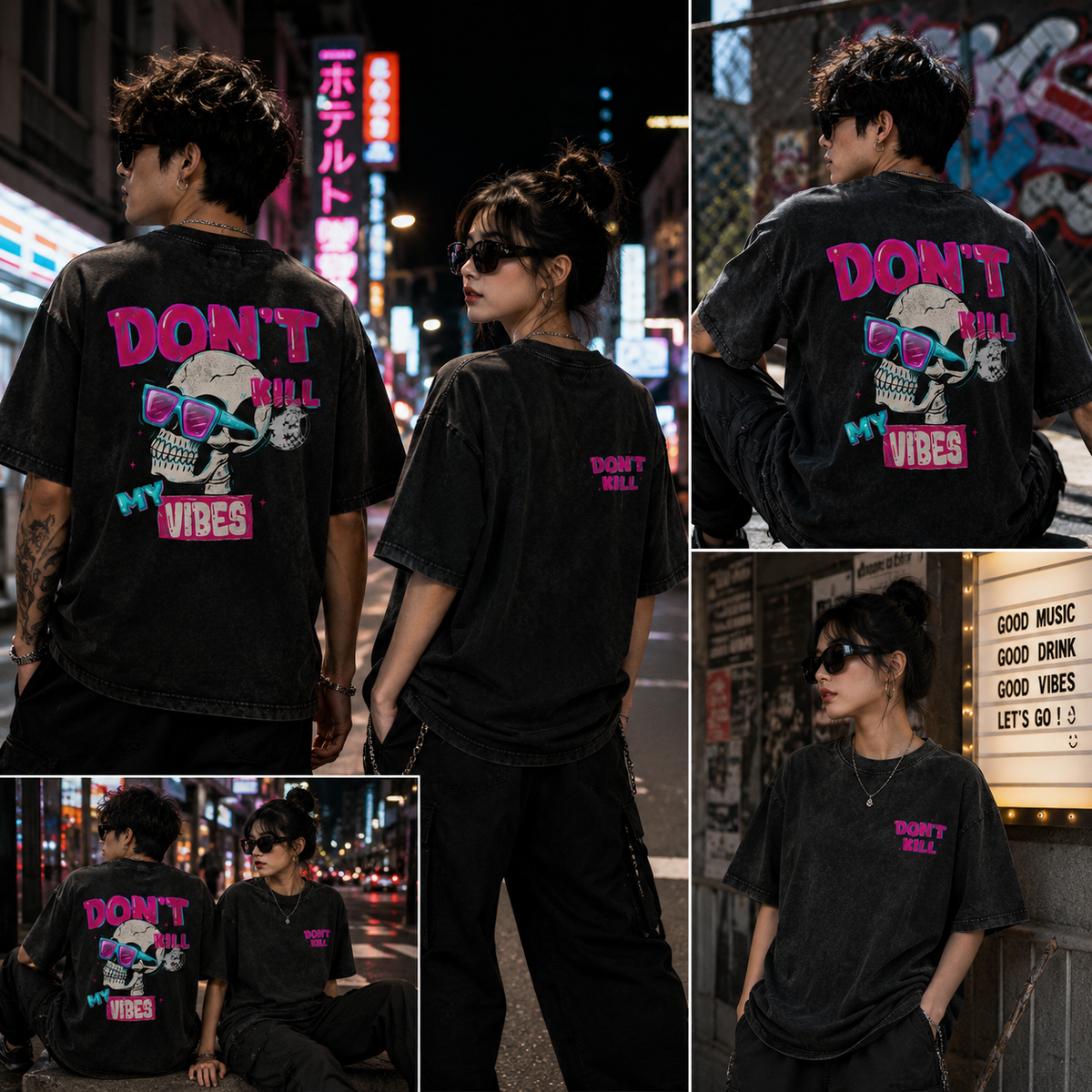 Halloween Skull Vintage Washed Oversized Graphic Tee