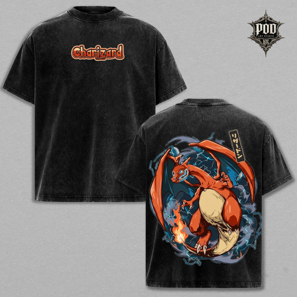 Charizard Flame Dragon Vintage Washed Oversized T-Shirt