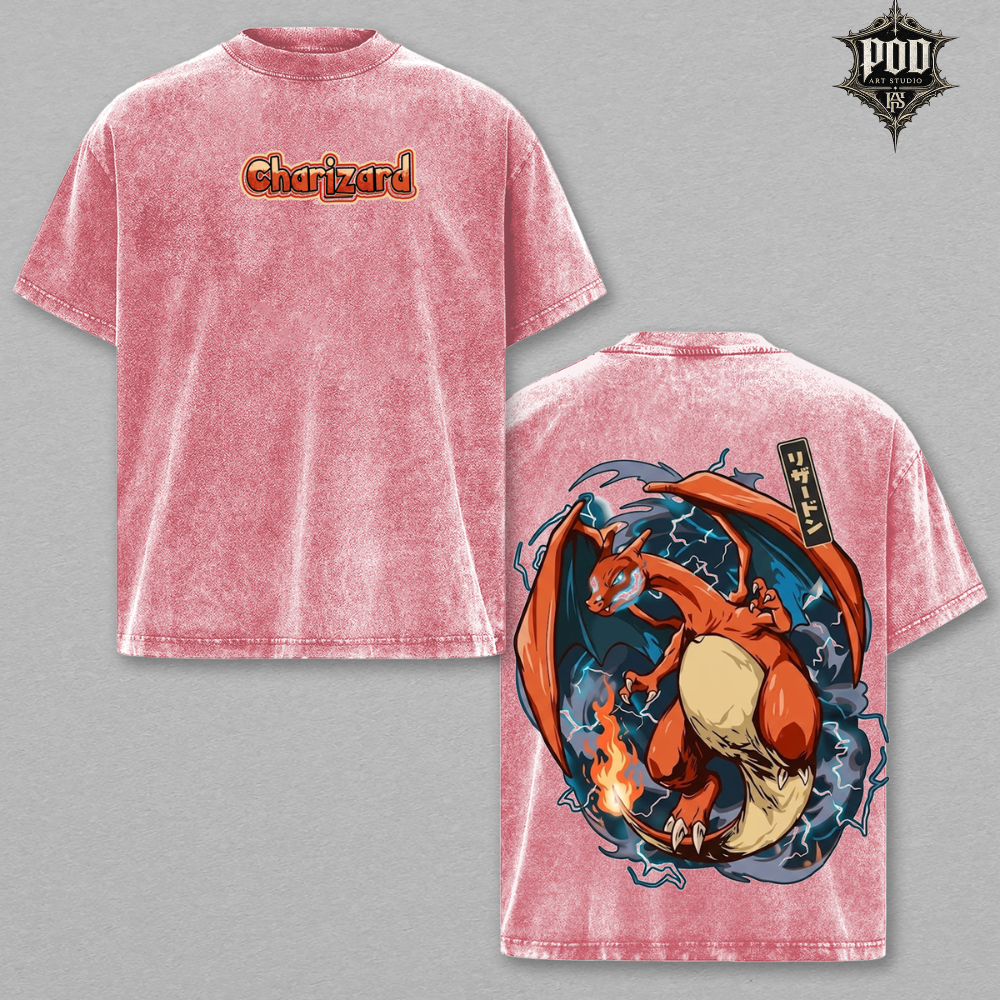 Charizard Flame Dragon Vintage Washed Oversized T-Shirt