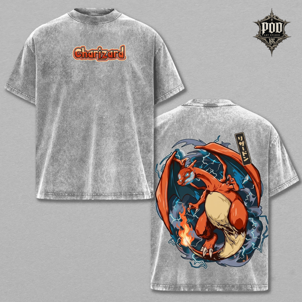 Charizard Flame Dragon Vintage Washed Oversized T-Shirt