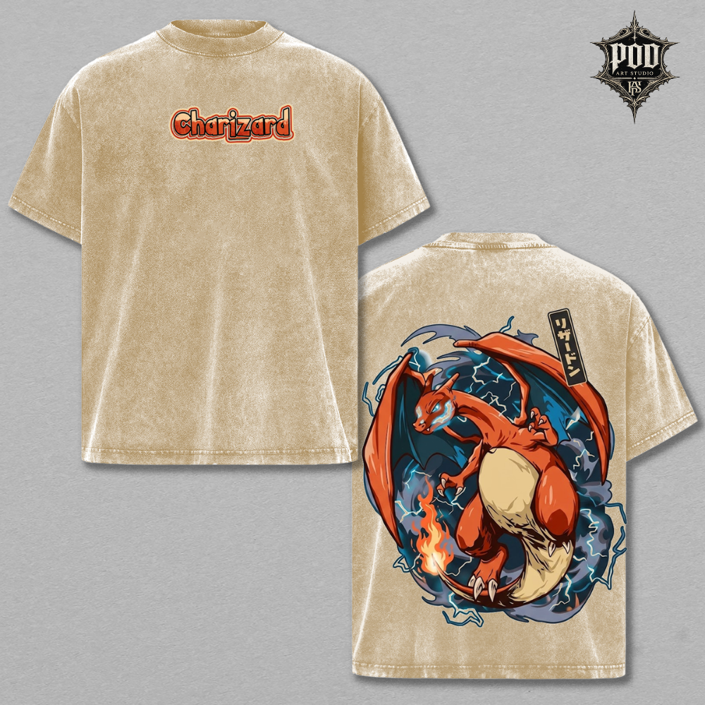 Charizard Flame Dragon Vintage Washed Oversized T-Shirt