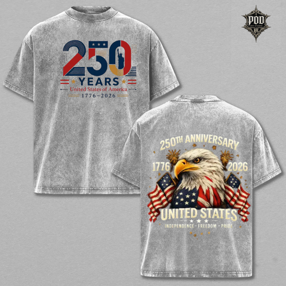 Patriotic American Heritage 250 Years Acid Wash T-Shirt