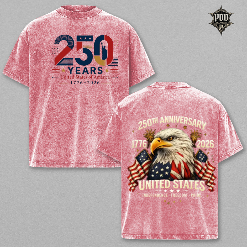 Patriotic American Heritage 250 Years Acid Wash T-Shirt