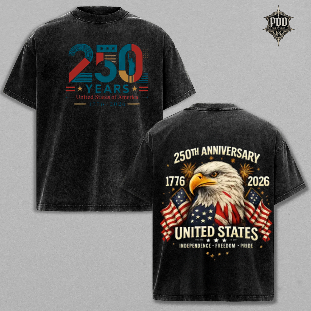 Patriotic American Heritage 250 Years Acid Wash T-Shirt